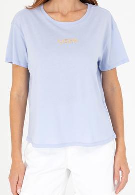 Kadın Mavi Bisiklet Yaka Tişört - 50266326101