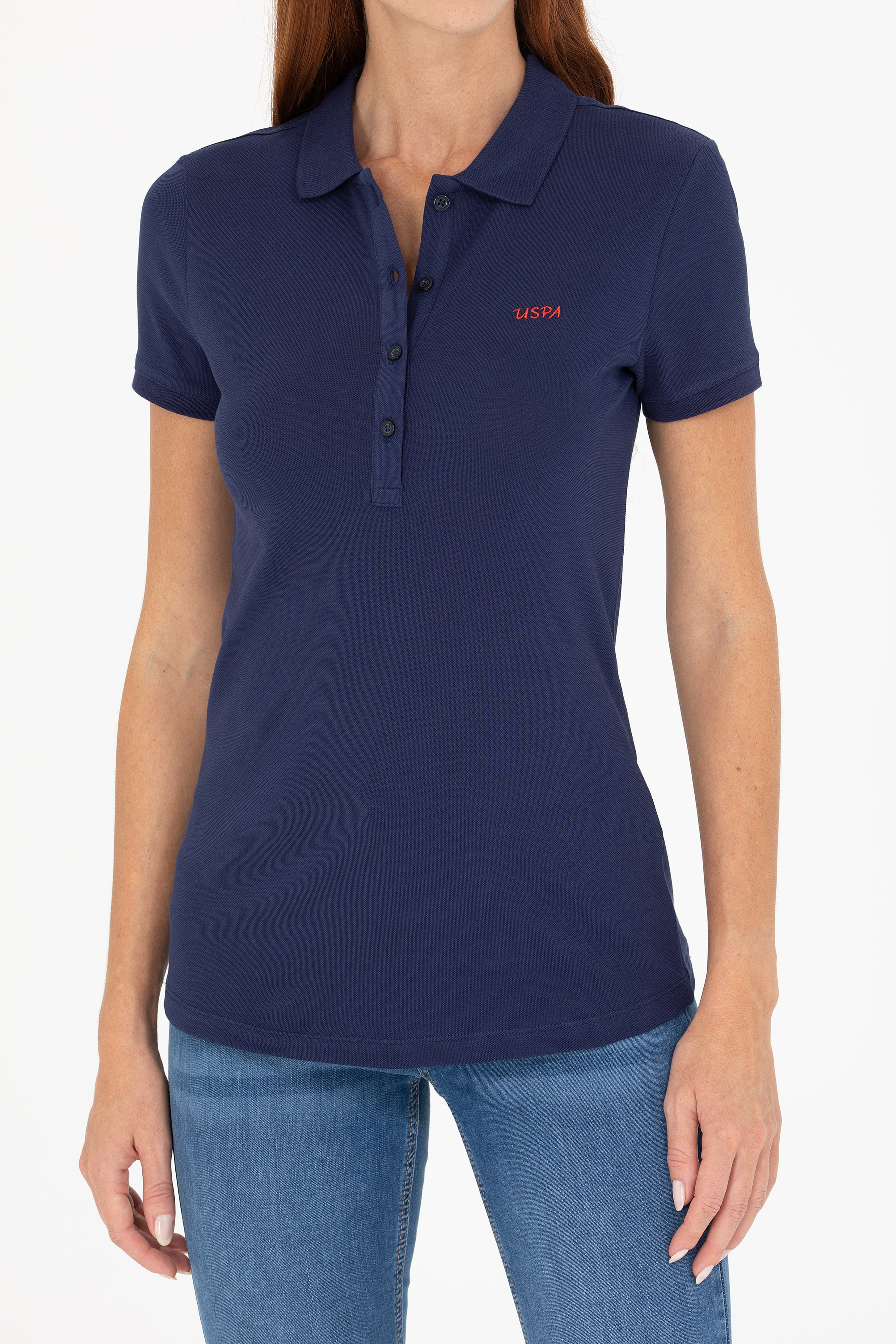 Kadın Lacivert Basic Polo Yaka Tişört