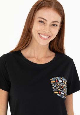 Kadın Siyah Bisiklet Yaka Tişört - 50271647022