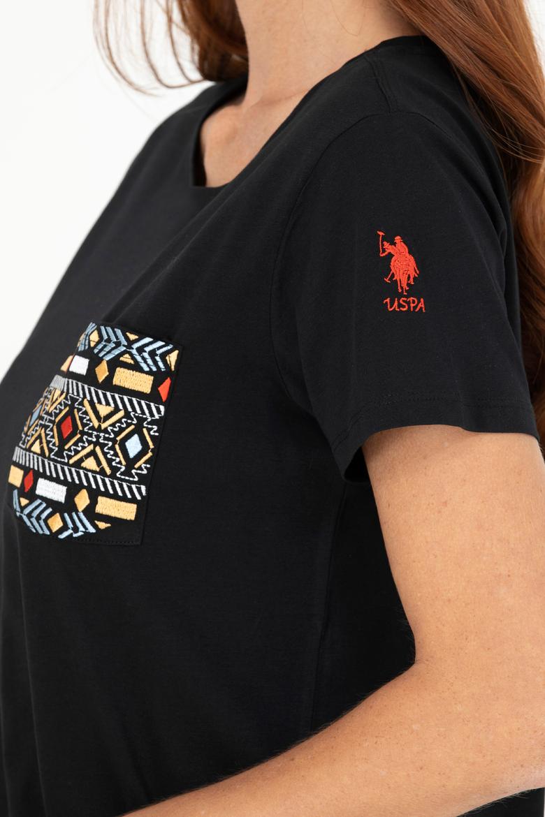 Kadın Siyah Bisiklet Yaka Tişört - 50271647022