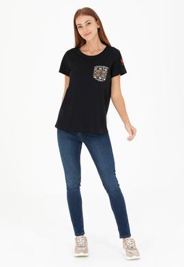 Kadın Siyah Bisiklet Yaka Tişört - 50271647022