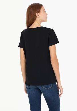 Kadın Siyah Bisiklet Yaka Tişört - 50271647022