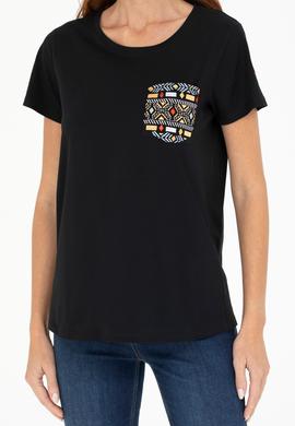 Kadın Siyah Bisiklet Yaka Tişört - 50271647022