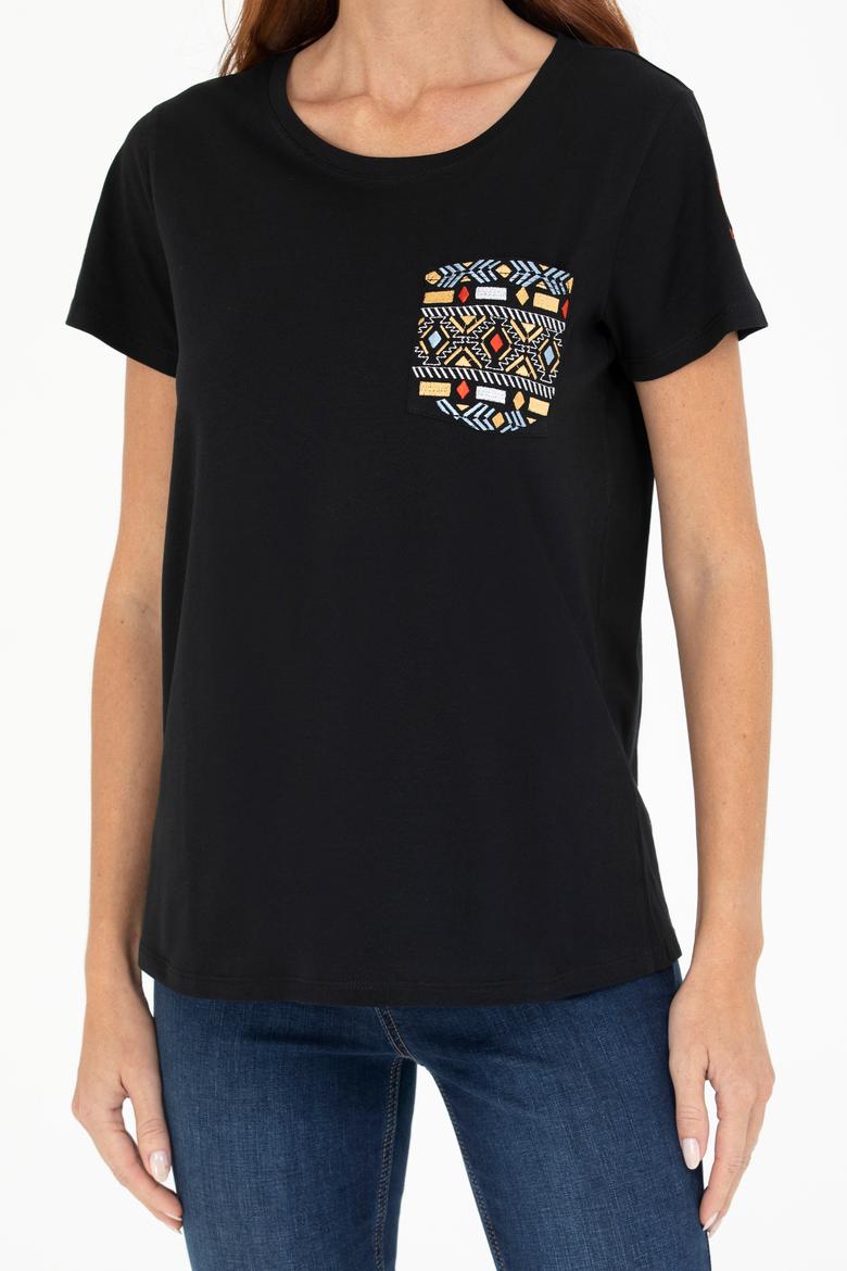 Kadın Siyah Bisiklet Yaka Tişört - 50271647022