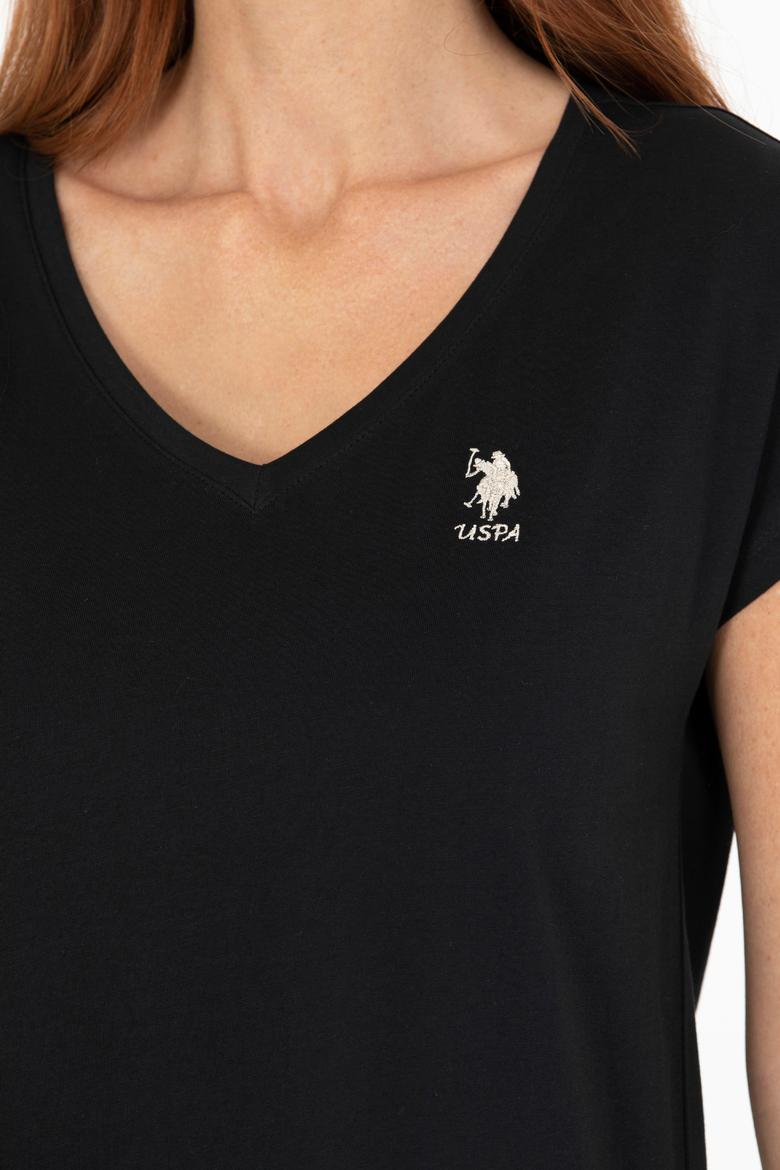 Kadın Siyah V Yaka Tişört - 50266308023