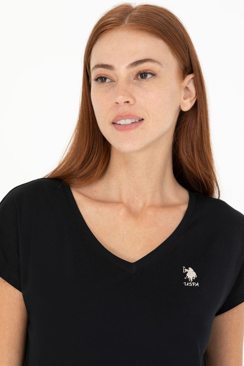 Kadın Siyah V Yaka Tişört - 50266308023