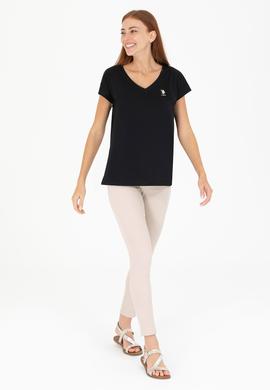 Kadın Siyah V Yaka Tişört - 50266308023