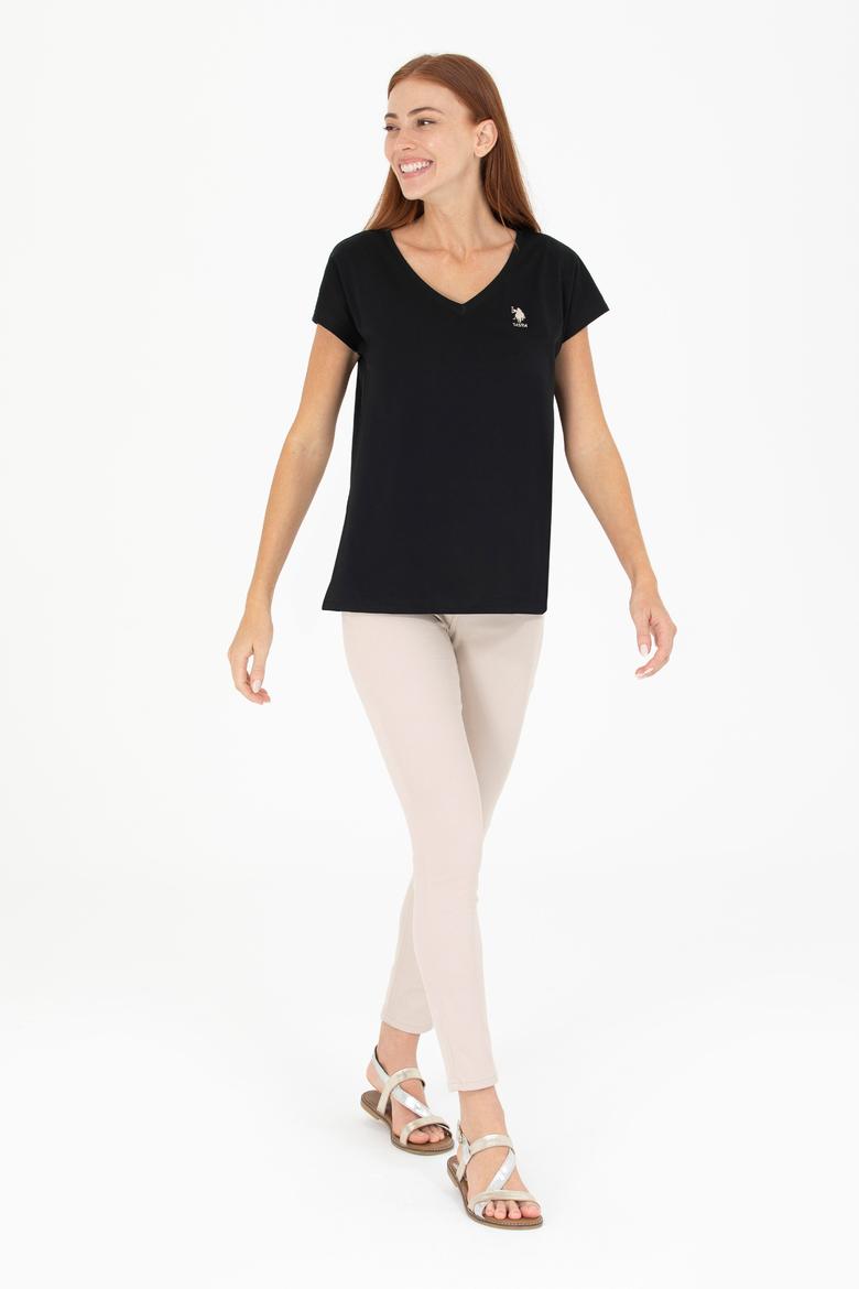 Kadın Siyah V Yaka Tişört - 50266308023
