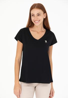 Kadın Siyah V Yaka Tişört - 50266308023