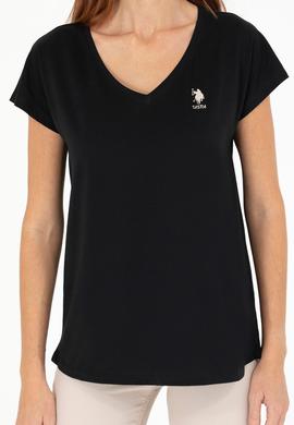 Kadın Siyah V Yaka Tişört - 50266308023