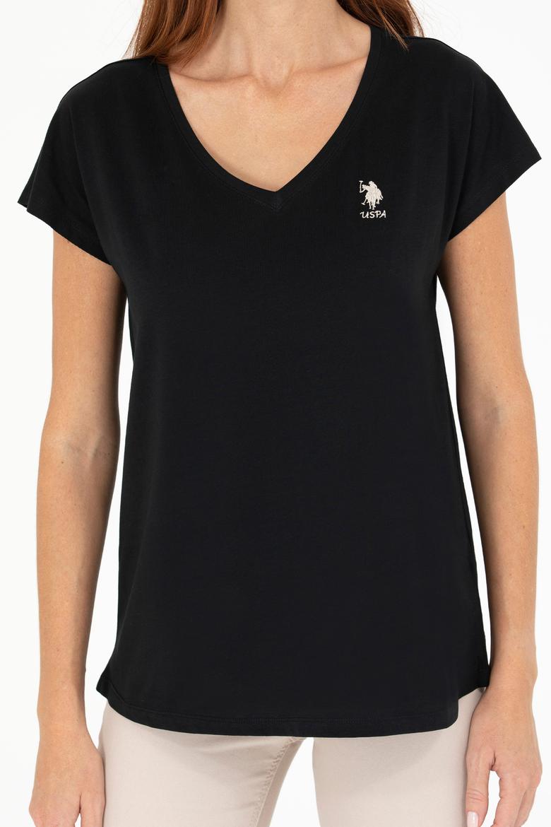 Kadın Siyah V Yaka Tişört - 50266308023