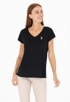 Kadın Siyah V Yaka Tişört - 50266308023
