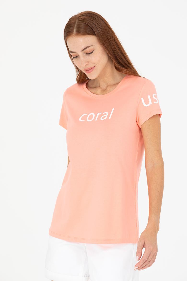 Kadın Somon Bisiklet Yaka Tişört - 50276741061