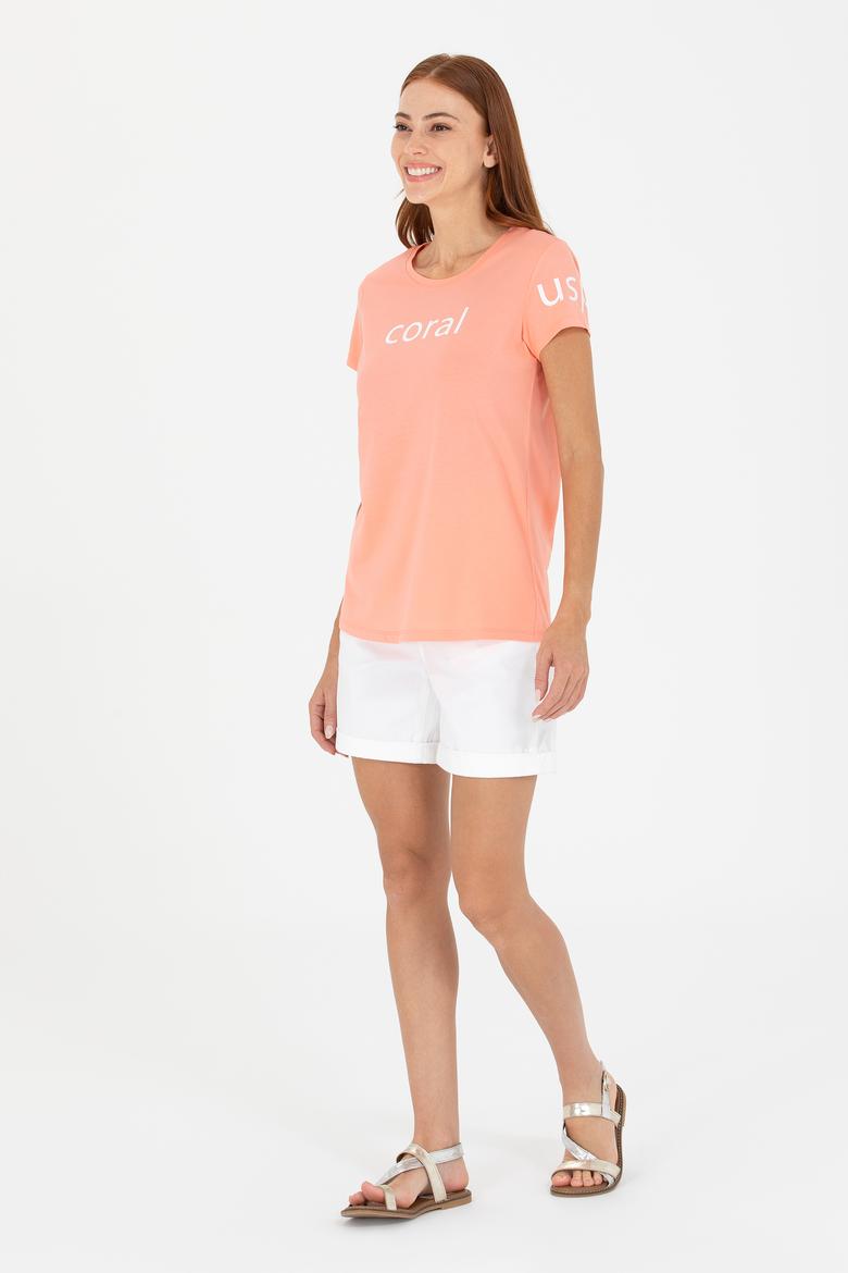 Kadın Somon Bisiklet Yaka Tişört - 50276741061