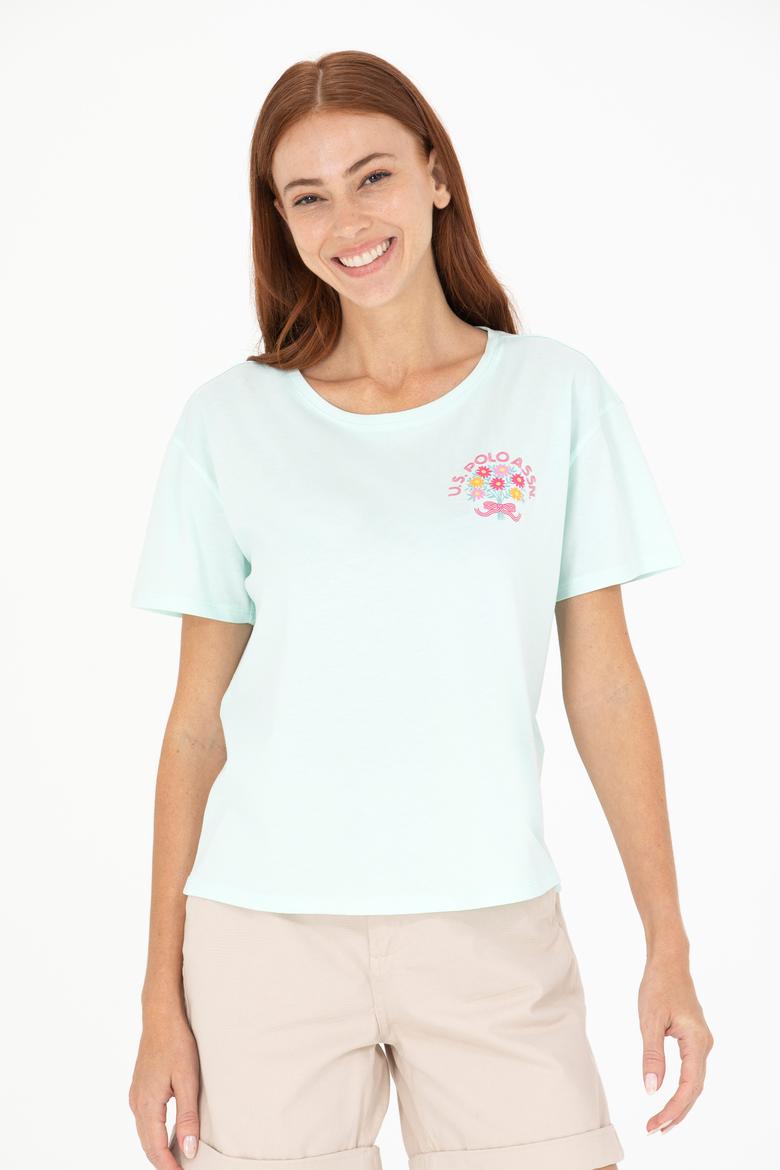 Kadın Su Yeşili Bisiklet Yaka Tişört - 50266362004