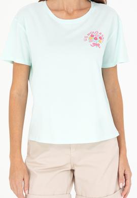 Kadın Su Yeşili Bisiklet Yaka Tişört - 50266362004