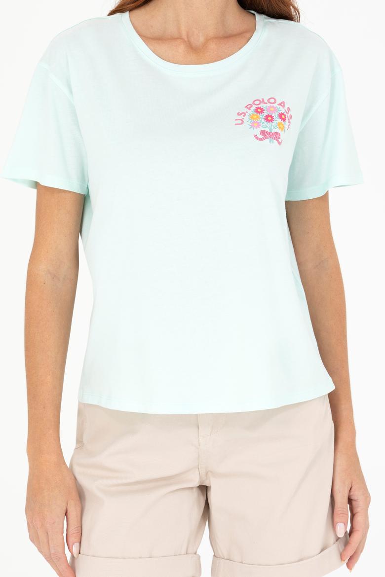 Kadın Su Yeşili Bisiklet Yaka Tişört - 50266362004