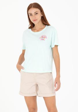 Kadın Su Yeşili Bisiklet Yaka Tişört - 50266362004