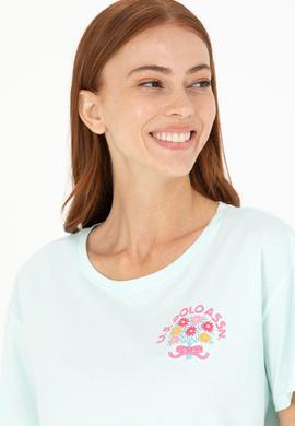 Kadın Su Yeşili Bisiklet Yaka Tişört - 50266362004