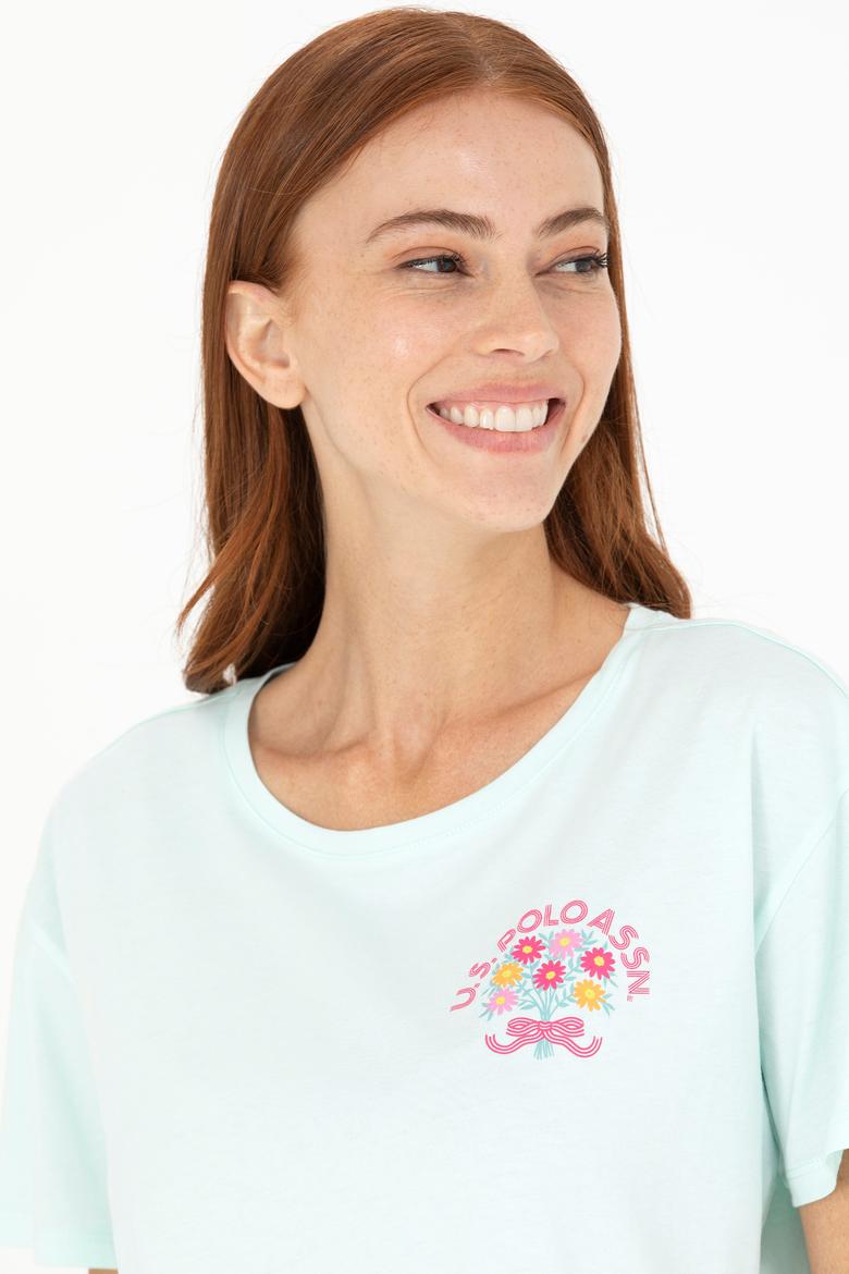 Kadın Su Yeşili Bisiklet Yaka Tişört - 50266362004