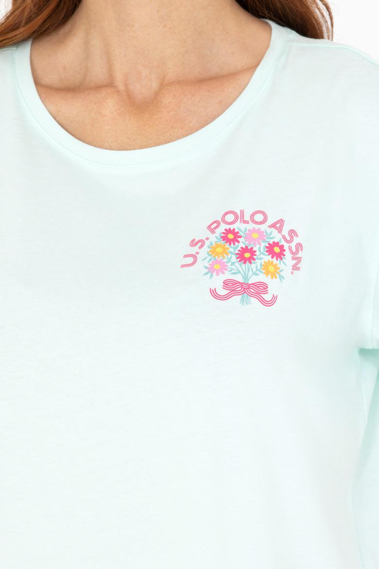 Kadın Su Yeşili Bisiklet Yaka Tişört - 50266362004