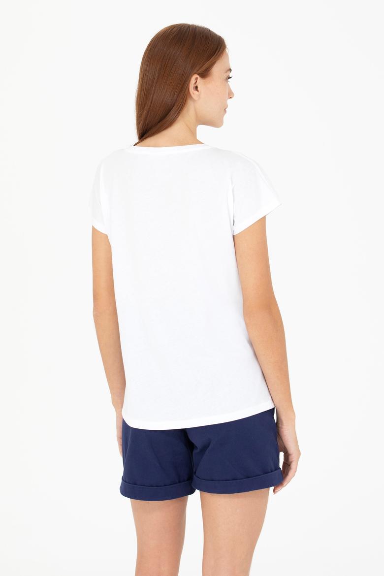 Kadın Beyaz V Yaka Tişört - 50266308103