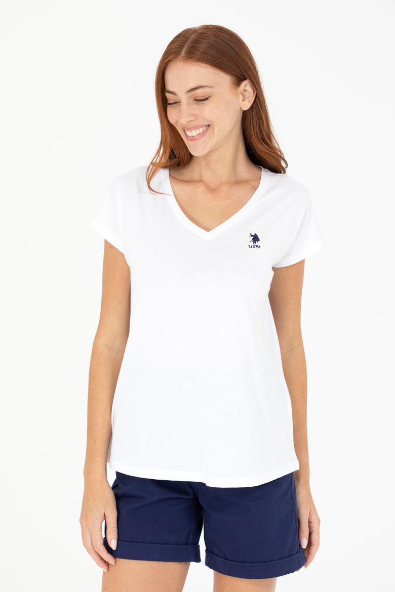 Kadın Beyaz V Yaka Tişört - 50266308103