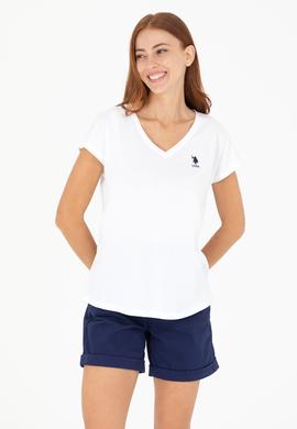 Kadın Beyaz V Yaka Tişört - 50266308103