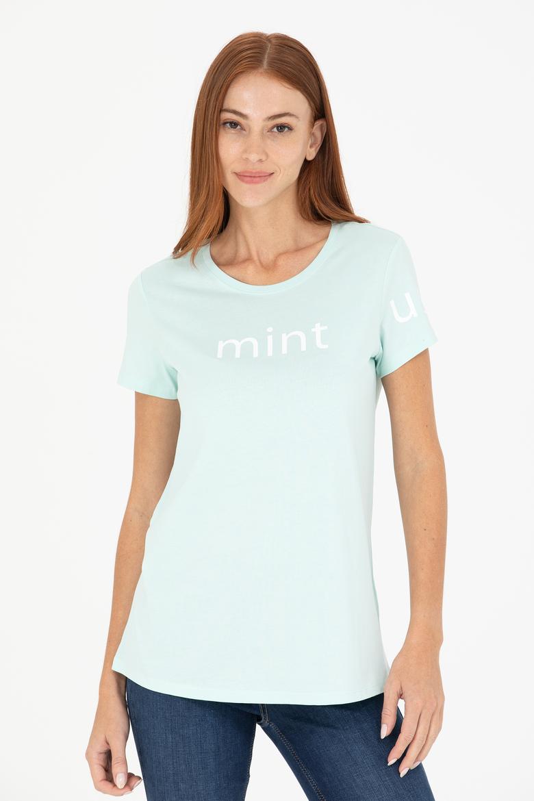 Kadın Mint Bisiklet Yaka Tişört - 50276741076