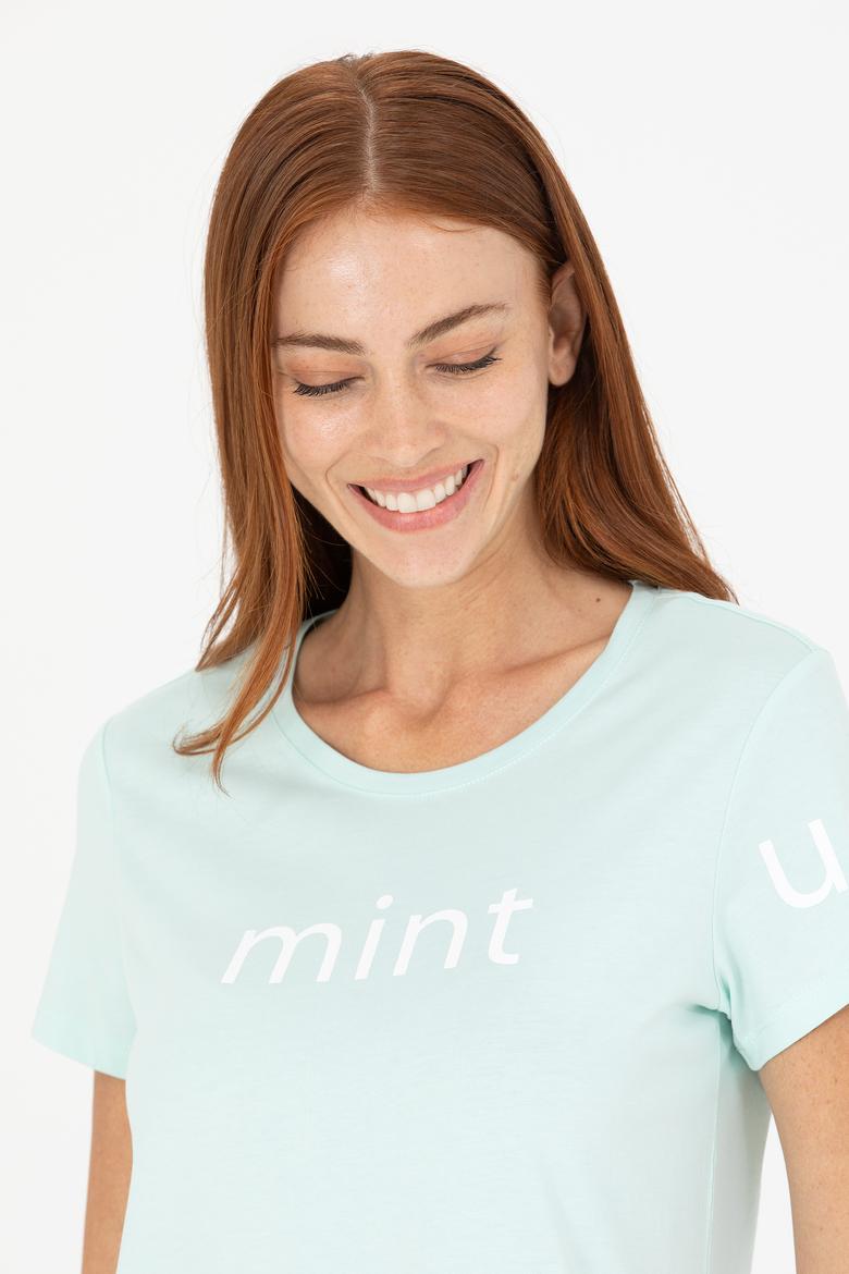 Kadın Mint Bisiklet Yaka Tişört - 50276741076