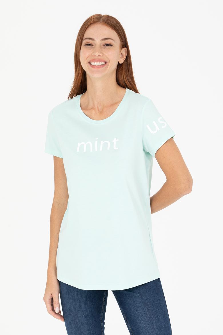 Kadın Mint Bisiklet Yaka Tişört