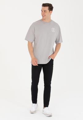 Erkek Gri Long Fit Bisiklet Yaka Tişört - 50264941028