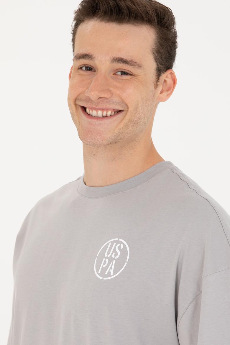 Erkek Gri Long Fit Bisiklet Yaka Tişört - 50264941028