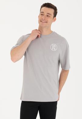 Erkek Gri Long Fit Bisiklet Yaka Tişört - 50264941028