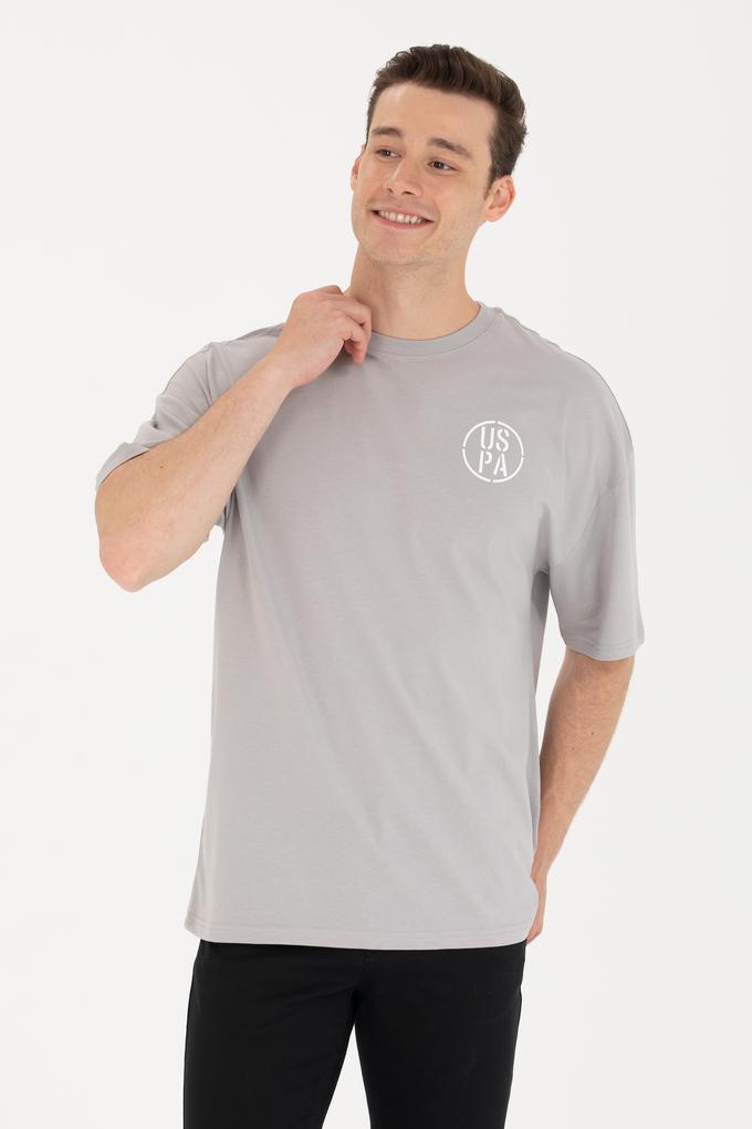 Erkek Gri Long Fit Bisiklet Yaka Tişört