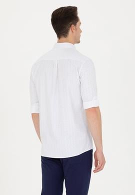 Erkek Lacivert Baskılı Beyaz Gömlek - 50265619025