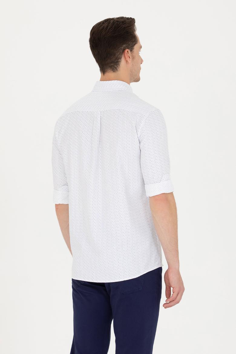 Erkek Lacivert Baskılı Beyaz Gömlek - 50265619025