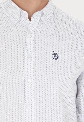 Erkek Lacivert Baskılı Beyaz Gömlek - 50265619025