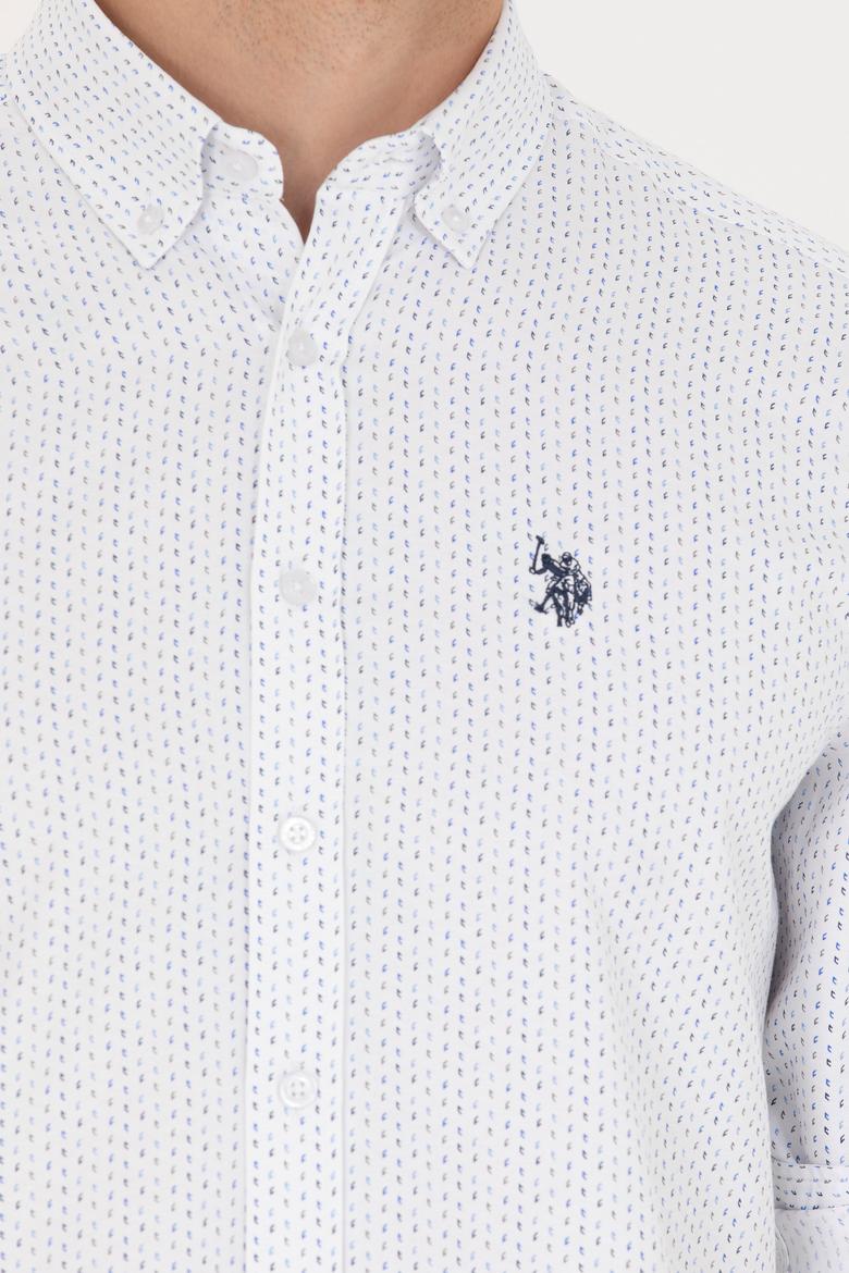 Erkek Lacivert Baskılı Beyaz Gömlek - 50265619025