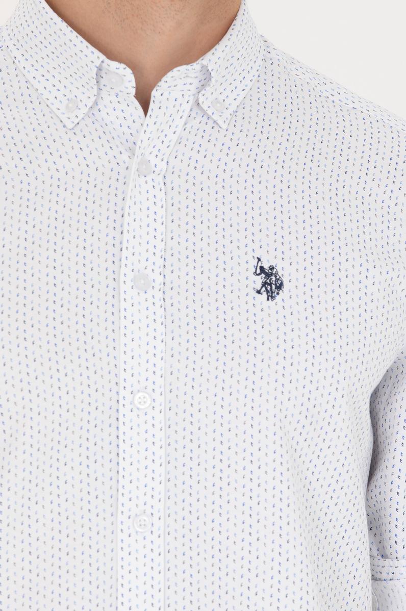 Erkek Lacivert Baskılı Beyaz Gömlek
