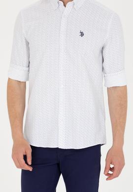 Erkek Lacivert Baskılı Beyaz Gömlek - 50265619025