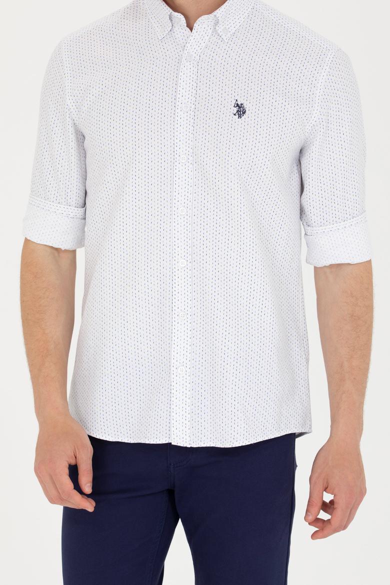 Erkek Lacivert Baskılı Beyaz Gömlek - 50265619025