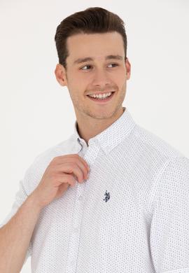 Erkek Lacivert Baskılı Beyaz Gömlek - 50265619025