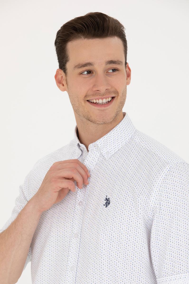 Erkek Lacivert Baskılı Beyaz Gömlek