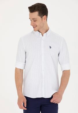 Erkek Lacivert Baskılı Beyaz Gömlek - 50265619025