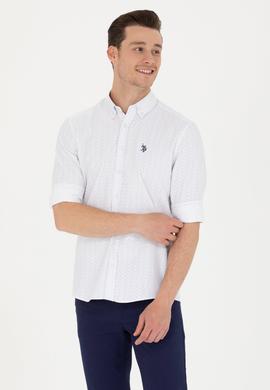 Erkek Lacivert Baskılı Beyaz Gömlek - 50265619025