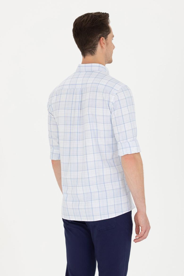 Erkek Ekoseli Mavi Gömlek - 50266126024