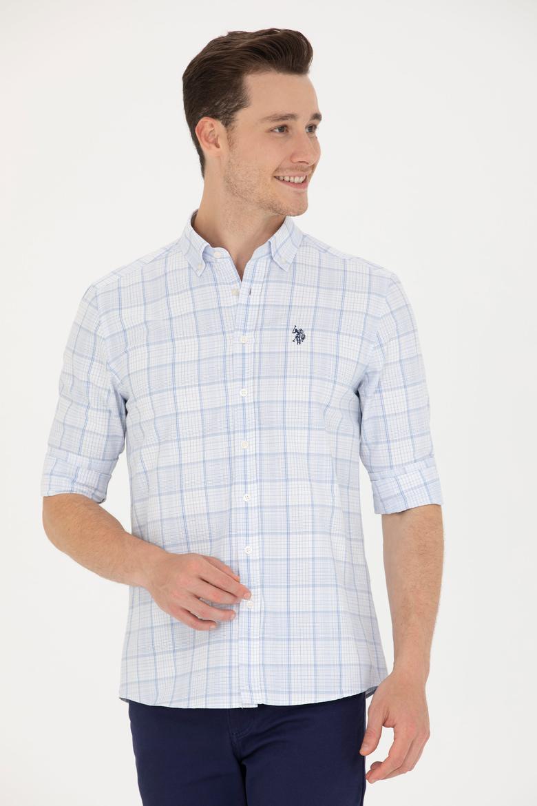 Erkek Ekoseli Mavi Gömlek