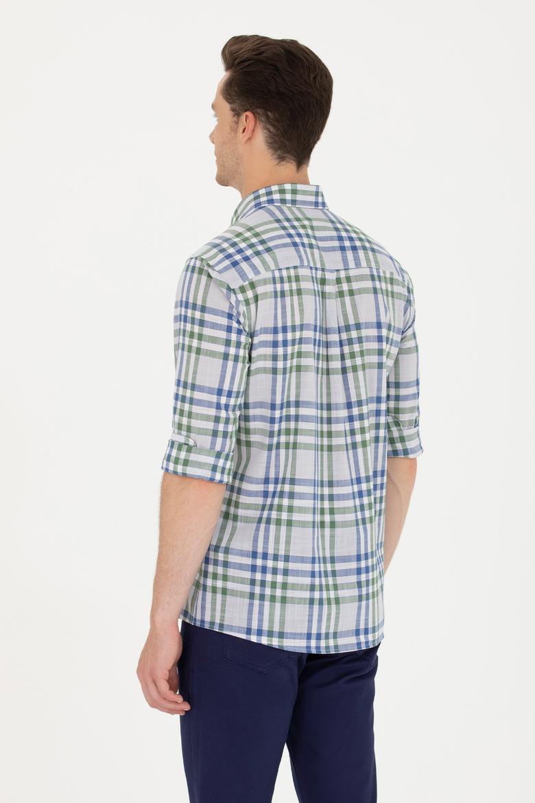 Erkek Ekoseli Saks Gömlek - 50266127014