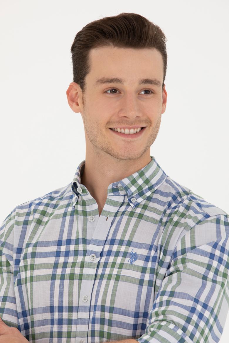 Erkek Ekoseli Saks Gömlek - 50266127014